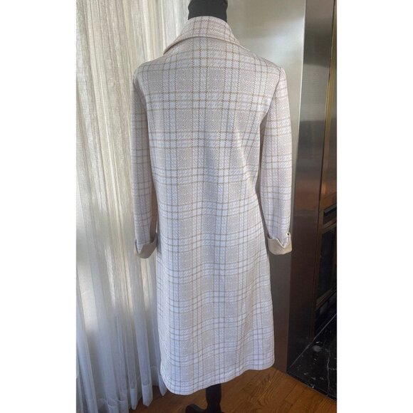 Vintage 70s dress, tan buffalo check pattern, long sleeves, officewear - Picture 6 of 9